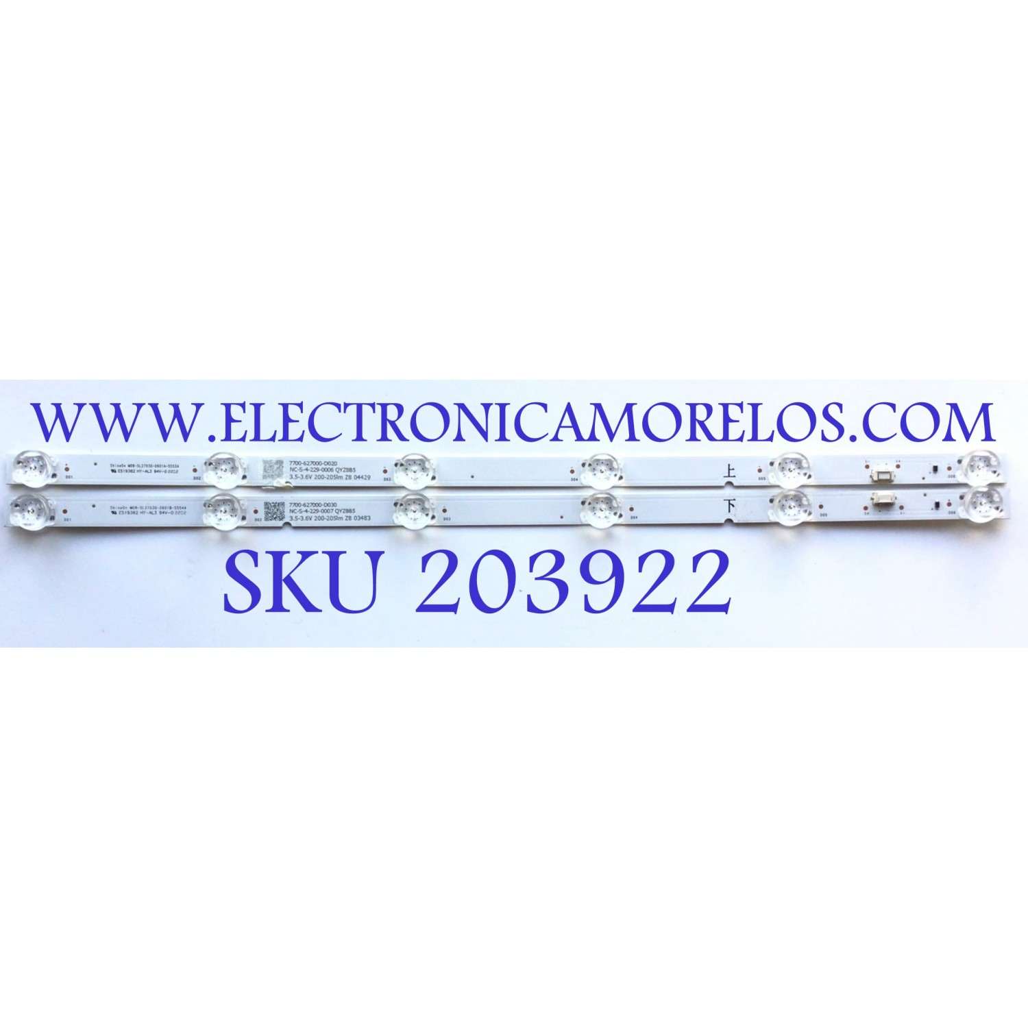 KIT DE LEDS PARA TV ( 2 PZ ) NUMERO DE PARTE NC-S-4-229-0006 / 7700-627000-D020 / SHINEON M08-SL27030-0601A-5553A / QYZ8B5